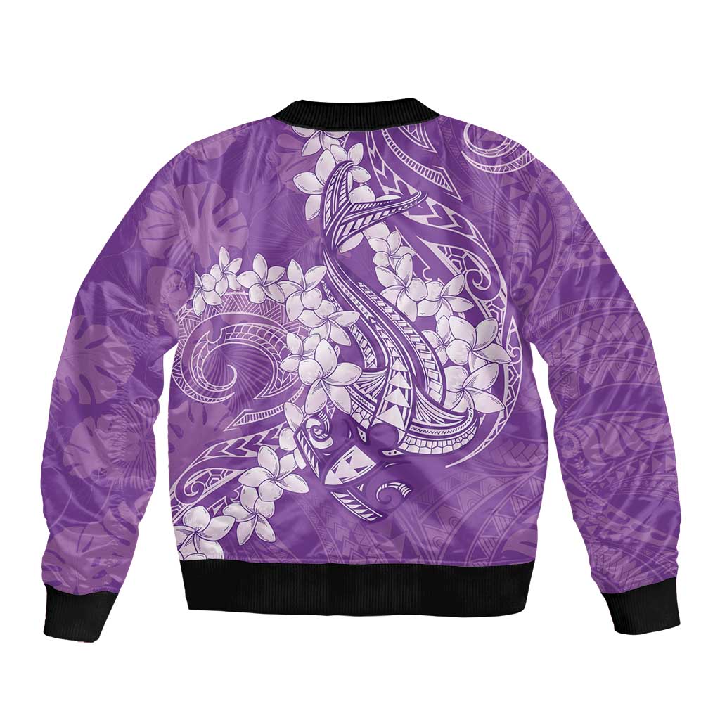 Purple Polynesia Hammerhead Shark Tattoo With Plumeria Lei Bomber Jacket LT14 - Polynesian Pride