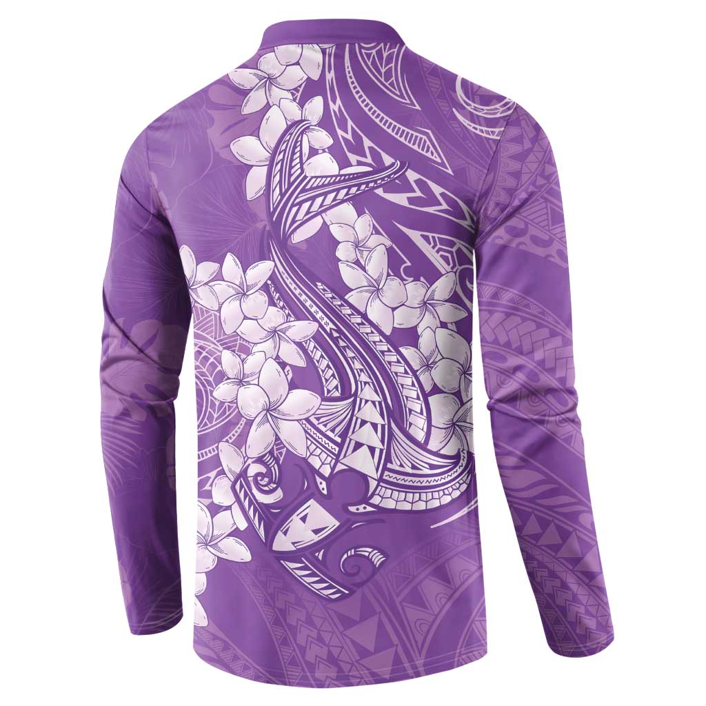 Purple Polynesia Hammerhead Shark Tattoo With Plumeria Lei Button Sweatshirt LT14 - Polynesian Pride