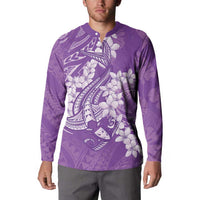 Purple Polynesia Hammerhead Shark Tattoo With Plumeria Lei Button Sweatshirt LT14 - Polynesian Pride