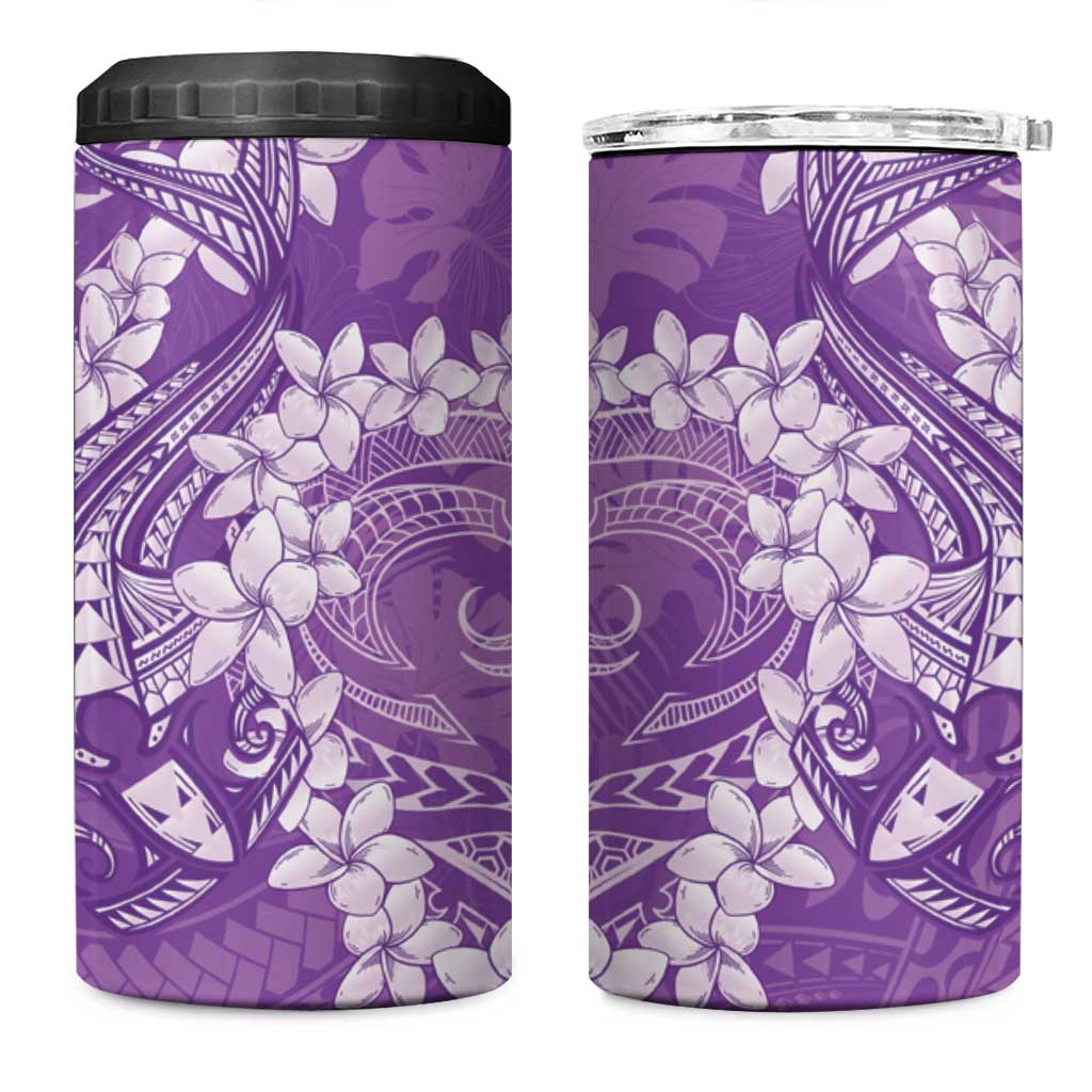 Purple Polynesia Hammerhead Shark Tattoo With Plumeria Lei 4 in 1 Can Cooler Tumbler LT14 One Size: 16 oz Purple - Polynesian Pride
