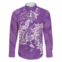 Purple Polynesia Hammerhead Shark Tattoo With Plumeria Lei Family Matching Long Sleeve Bodycon Dress and Hawaiian Shirt