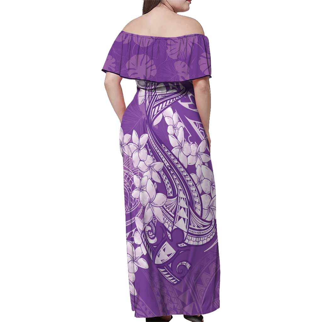 Purple Polynesia Hammerhead Shark Tattoo With Plumeria Lei Family Matching Off Shoulder Maxi Dress and Hawaiian Shirt