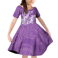Purple Polynesia Hammerhead Shark Tattoo With Plumeria Lei Family Matching Off Shoulder Short Dress and Hawaiian Shirt