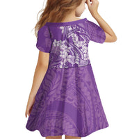 Purple Polynesia Hammerhead Shark Tattoo With Plumeria Lei Family Matching Short Sleeve Bodycon Dress and Hawaiian Shirt