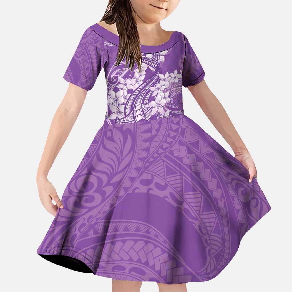 Purple Polynesia Hammerhead Shark Tattoo With Plumeria Lei Family Matching Summer Maxi Dress and Hawaiian Shirt
