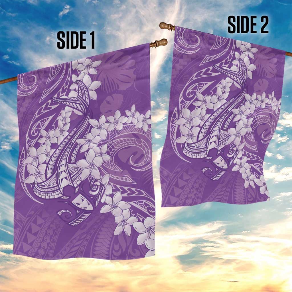 Purple Polynesia Hammerhead Shark Tattoo With Plumeria Lei Garden Flag