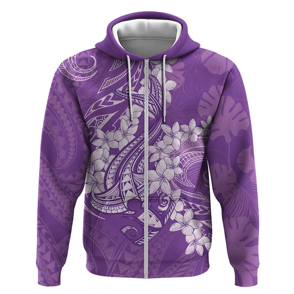 Purple Polynesia Hammerhead Shark Tattoo With Plumeria Lei Hoodie