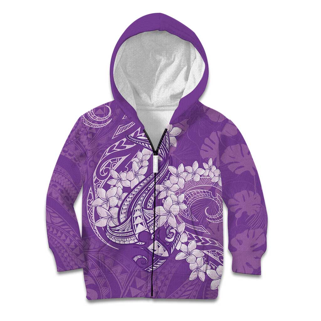 Purple Polynesia Hammerhead Shark Tattoo With Plumeria Lei Kid Hoodie