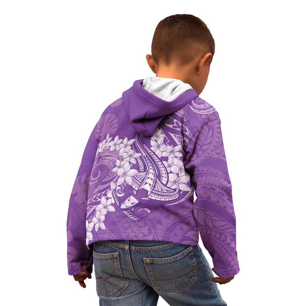 Purple Polynesia Hammerhead Shark Tattoo With Plumeria Lei Kid Hoodie