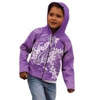 Purple Polynesia Hammerhead Shark Tattoo With Plumeria Lei Kid Hoodie