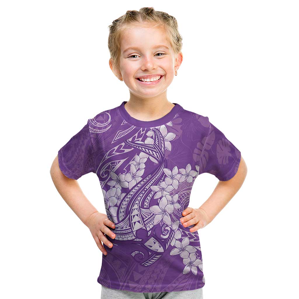 Purple Polynesia Hammerhead Shark Tattoo With Plumeria Lei Kid T Shirt LT14 Purple - Polynesian Pride