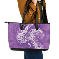 Purple Polynesia Hammerhead Shark Tattoo With Plumeria Lei Leather Tote Bag LT14 - Polynesian Pride