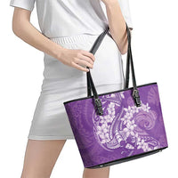 Purple Polynesia Hammerhead Shark Tattoo With Plumeria Lei Leather Tote Bag LT14 - Polynesian Pride