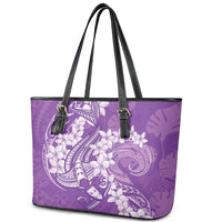 Purple Polynesia Hammerhead Shark Tattoo With Plumeria Lei Leather Tote Bag LT14 - Polynesian Pride