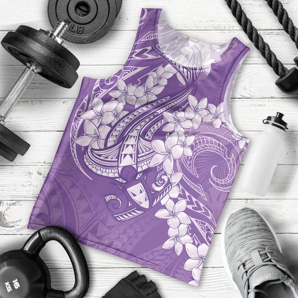 Purple Polynesia Hammerhead Shark Tattoo With Plumeria Lei Men Tank Top