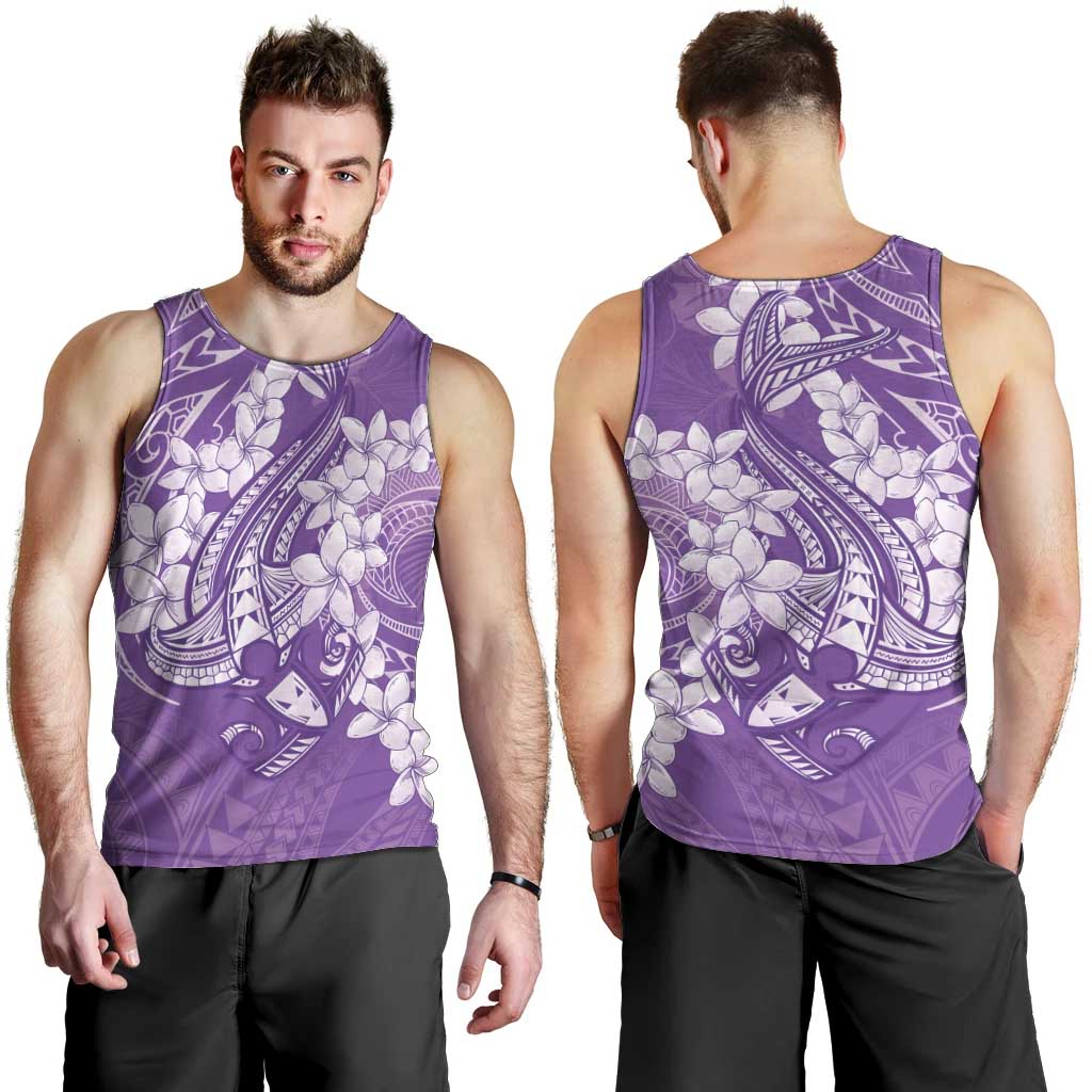 Purple Polynesia Hammerhead Shark Tattoo With Plumeria Lei Men Tank Top