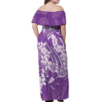 Purple Polynesia Hammerhead Shark Tattoo With Plumeria Lei Off Shoulder Maxi Dress
