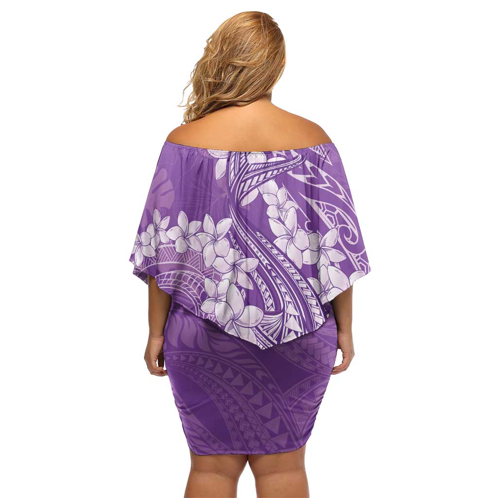 Purple Polynesia Hammerhead Shark Tattoo With Plumeria Lei Off Shoulder Short Dress