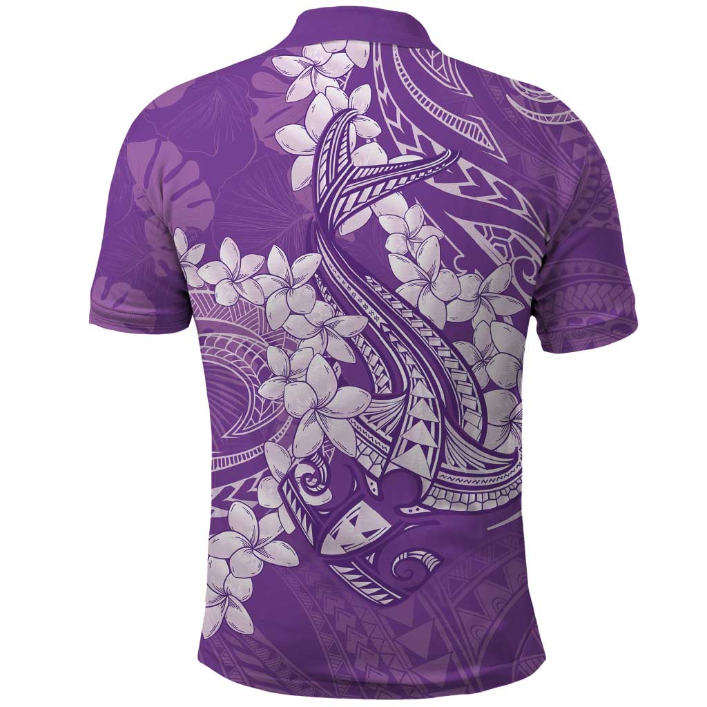 Purple Polynesia Hammerhead Shark Tattoo With Plumeria Lei Polo Shirt