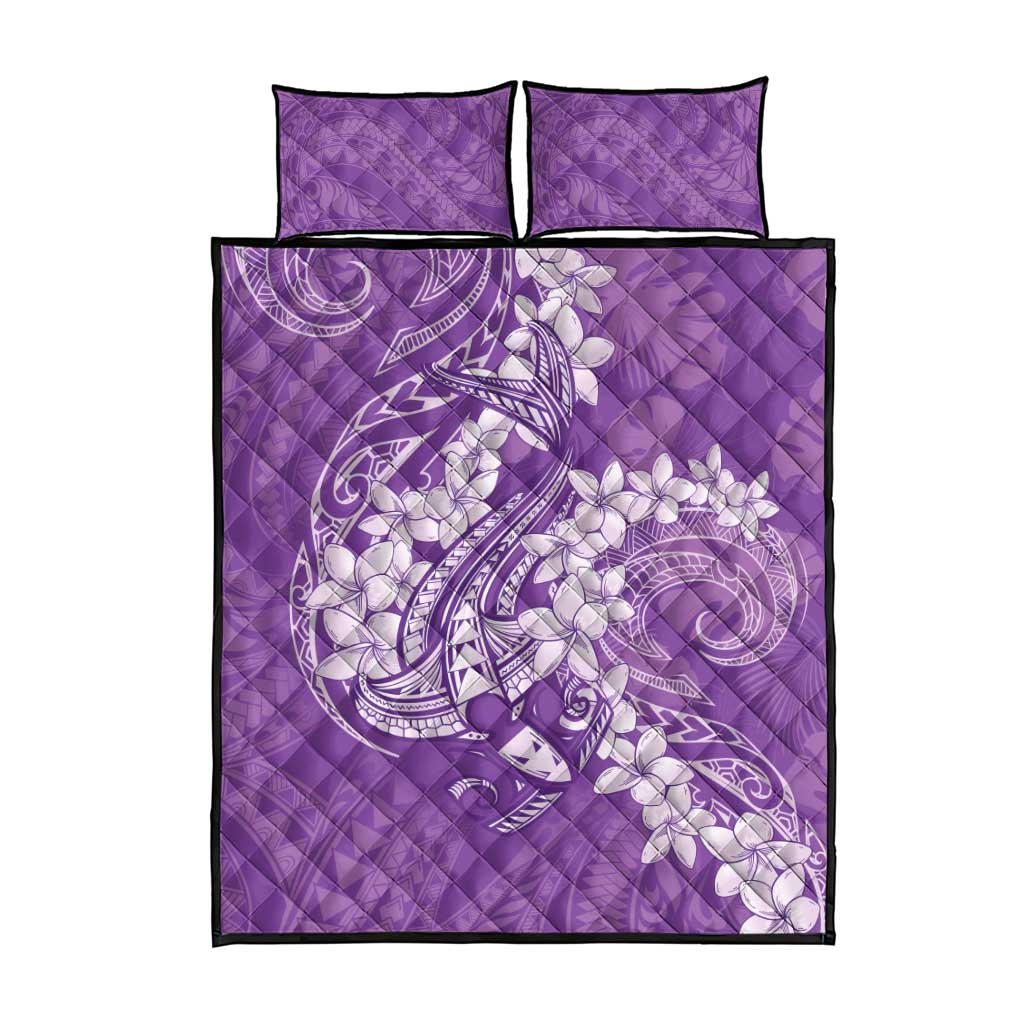 Purple Polynesia Hammerhead Shark Tattoo With Plumeria Lei Quilt Bed Set