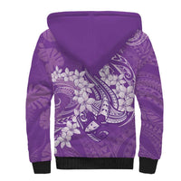 Purple Polynesia Hammerhead Shark Tattoo With Plumeria Lei Sherpa Hoodie