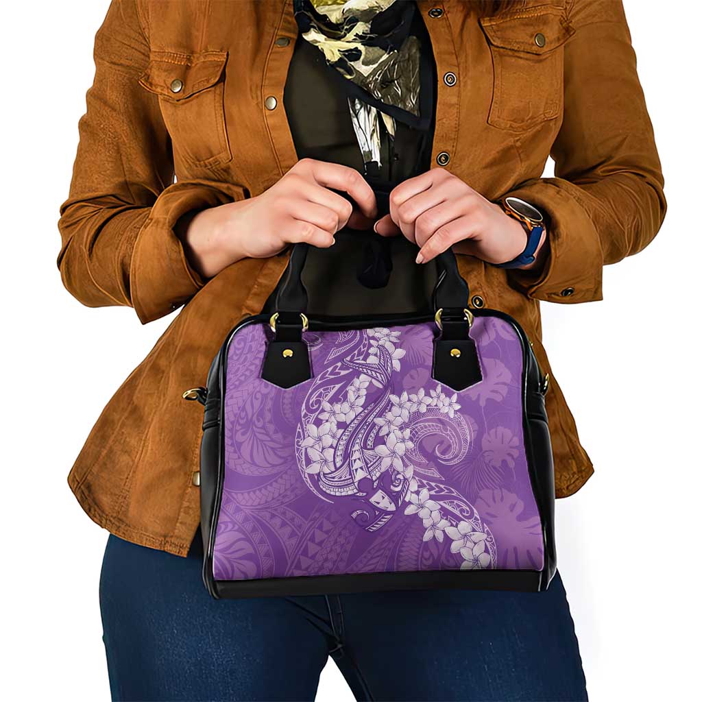 Purple Polynesia Hammerhead Shark Tattoo With Plumeria Lei Shoulder Handbag