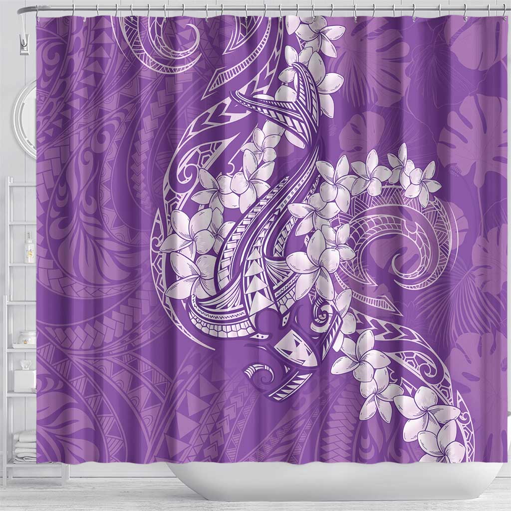 Purple Polynesia Hammerhead Shark Tattoo With Plumeria Lei Shower Curtain