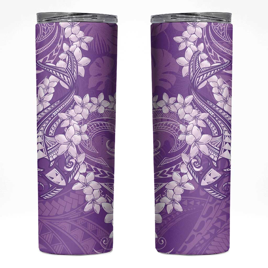 Purple Polynesia Hammerhead Shark Tattoo With Plumeria Lei Skinny Tumbler LT14 Purple - Polynesian Pride