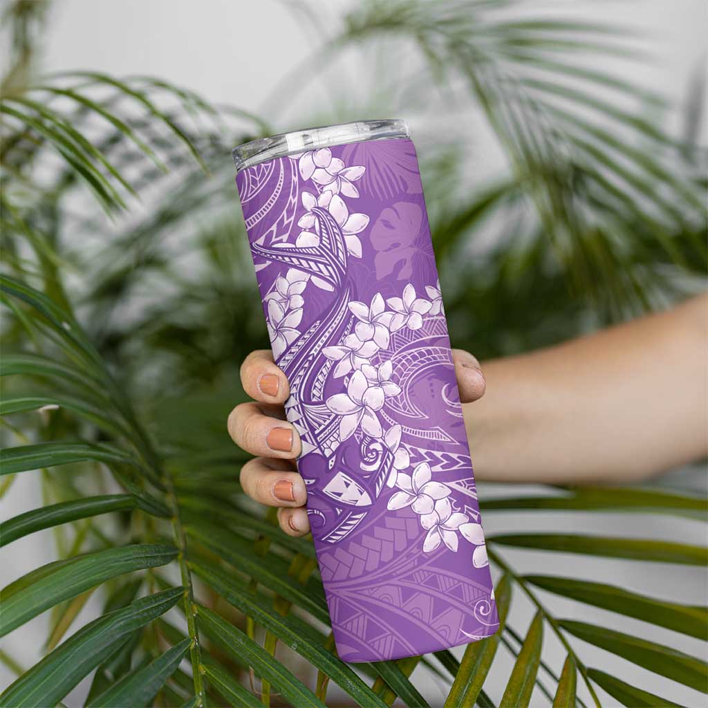 Purple Polynesia Hammerhead Shark Tattoo With Plumeria Lei Skinny Tumbler LT14 - Polynesian Pride