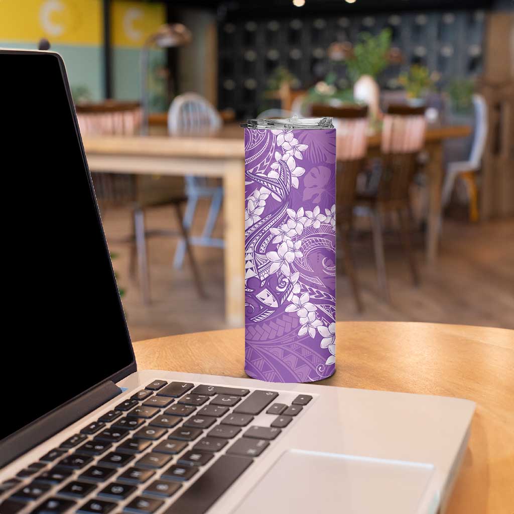 Purple Polynesia Hammerhead Shark Tattoo With Plumeria Lei Skinny Tumbler LT14 - Polynesian Pride
