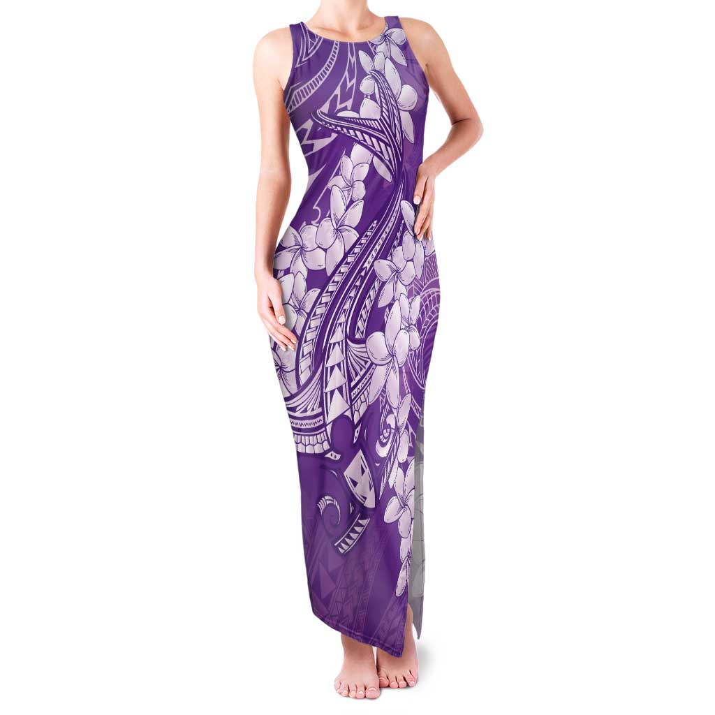 Purple Polynesia Hammerhead Shark Tattoo With Plumeria Lei Tank Maxi Dress