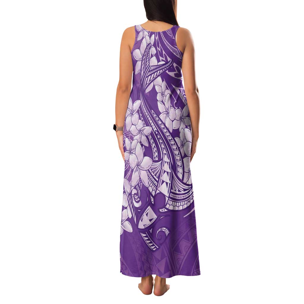 Purple Polynesia Hammerhead Shark Tattoo With Plumeria Lei Tank Maxi Dress