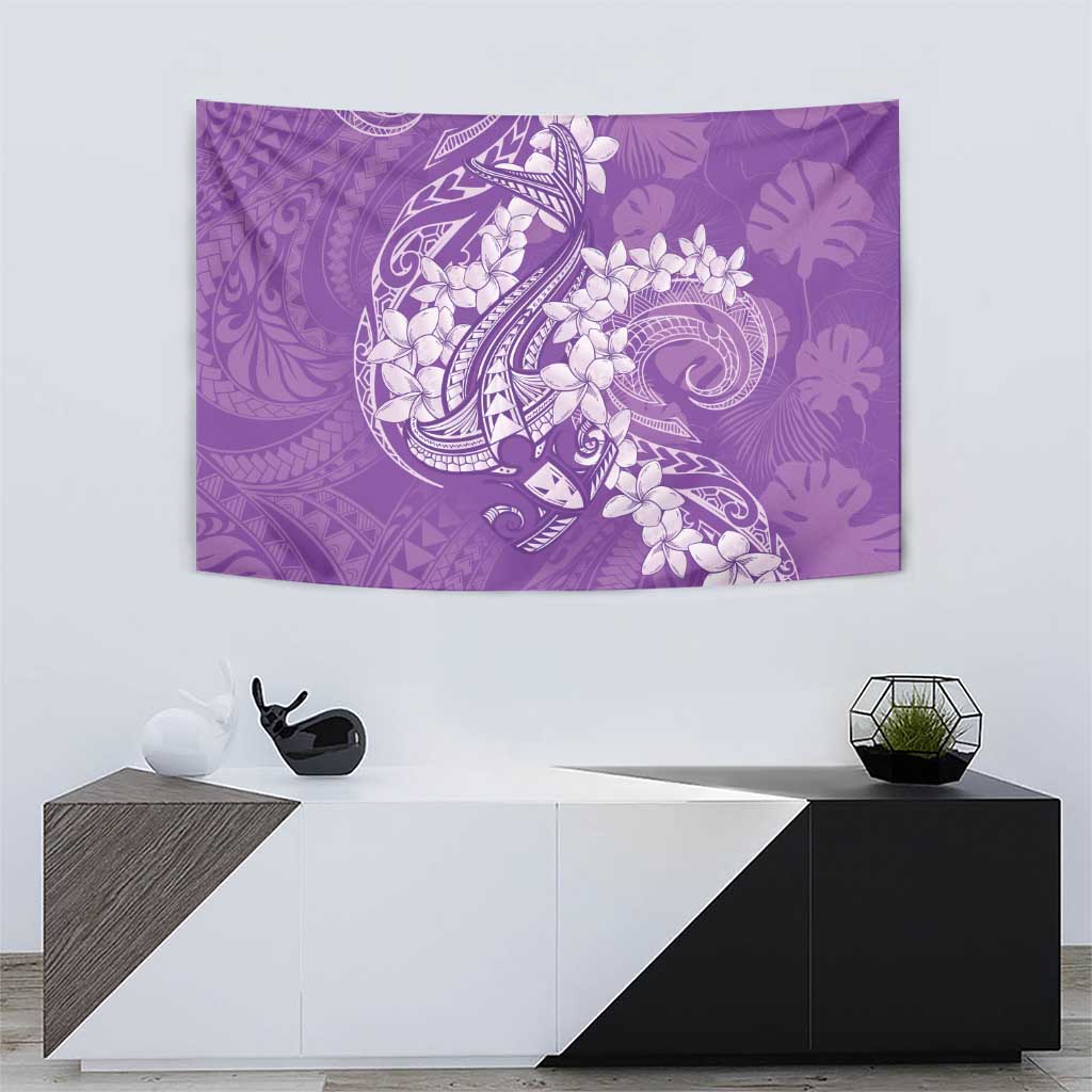 Purple Polynesia Hammerhead Shark Tattoo With Plumeria Lei Tapestry
