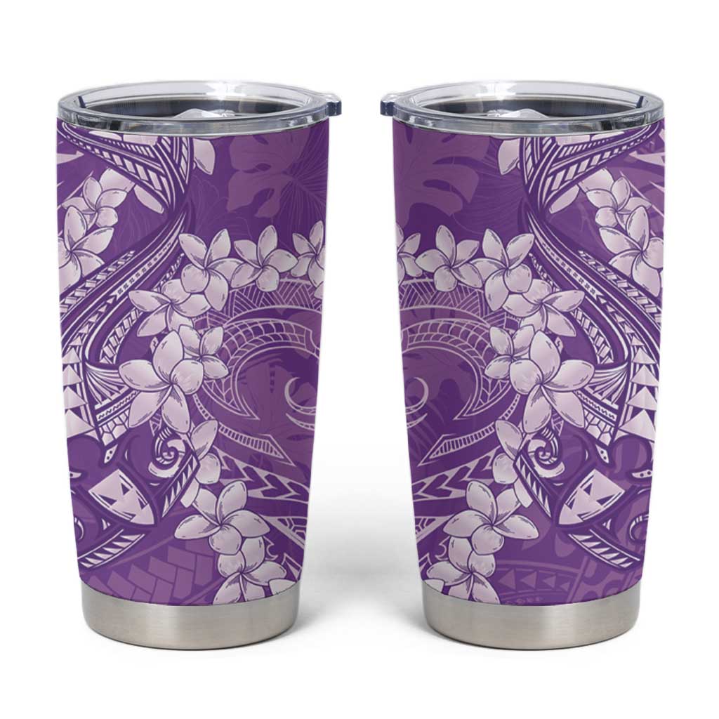 Purple Polynesia Hammerhead Shark Tattoo With Plumeria Lei Tumbler Cup LT14 Purple - Polynesian Pride