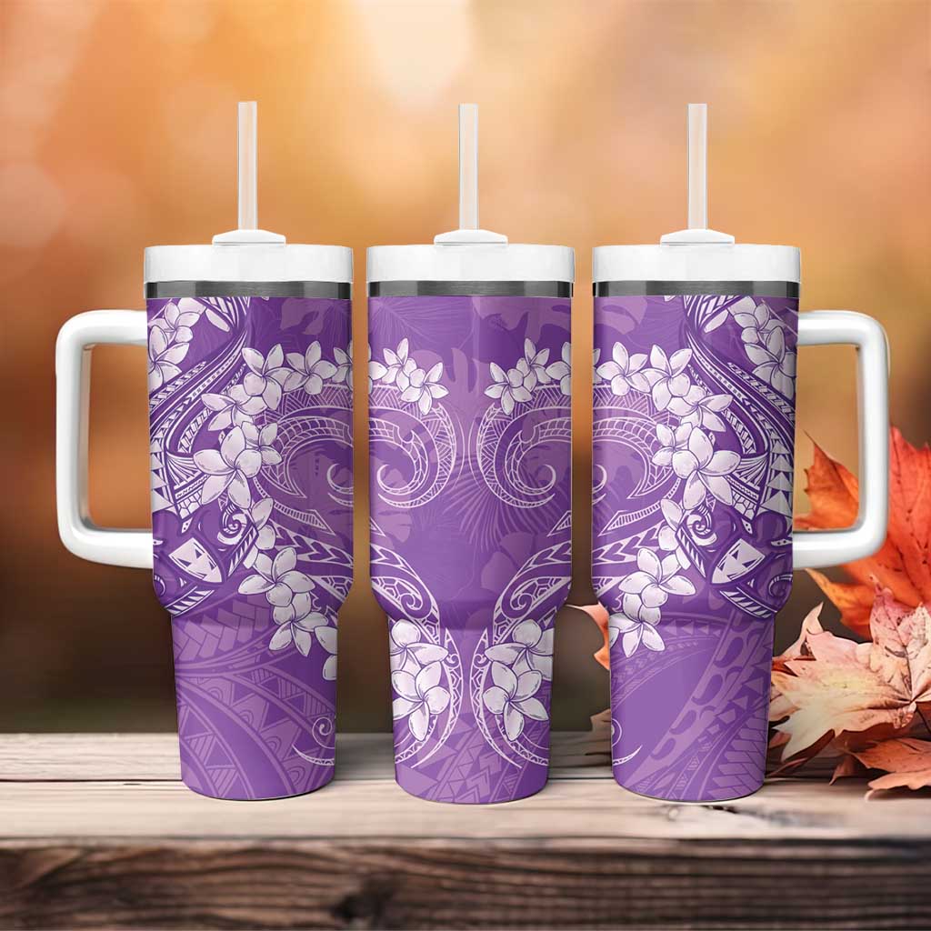 Purple Polynesia Hammerhead Shark Tattoo With Plumeria Lei Tumbler With Handle LT14 - Polynesian Pride