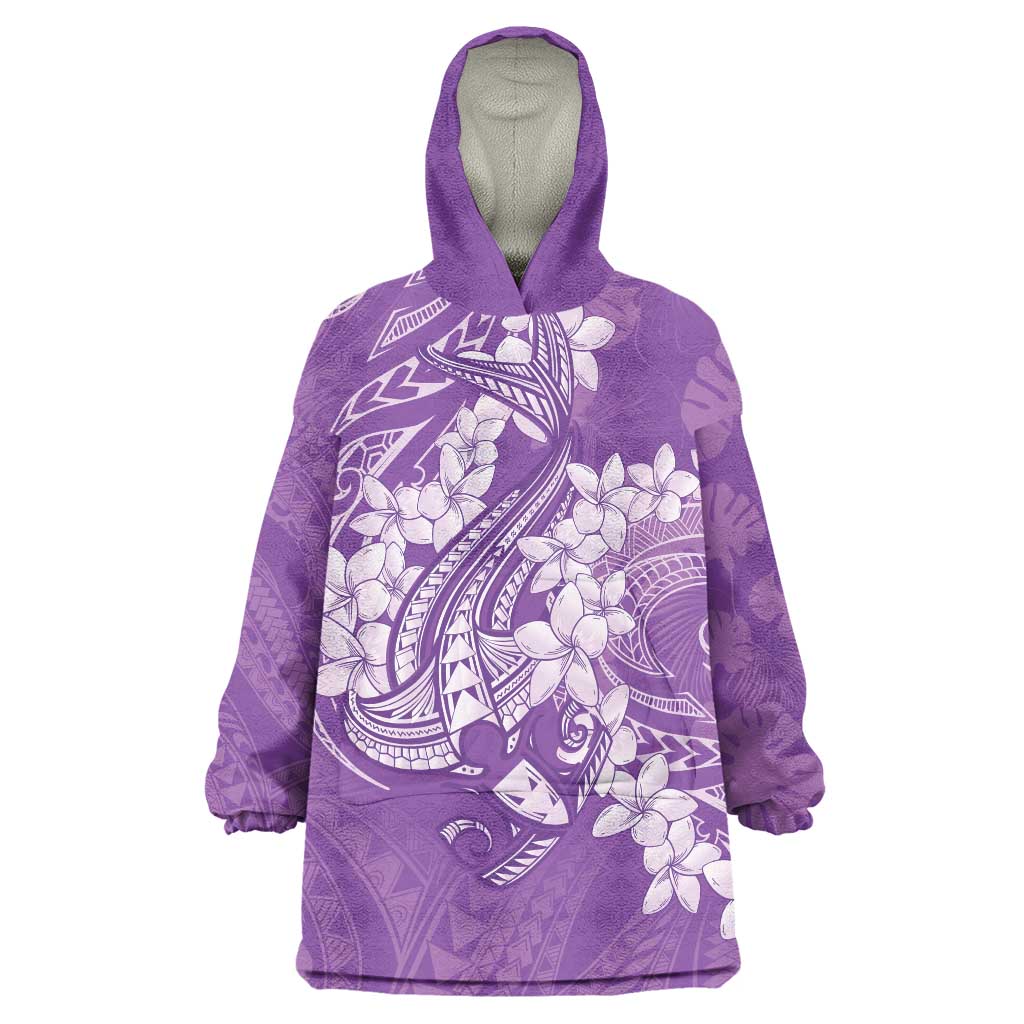 Purple Polynesia Hammerhead Shark Tattoo With Plumeria Lei Wearable Blanket Hoodie