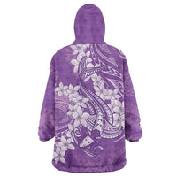 Purple Polynesia Hammerhead Shark Tattoo With Plumeria Lei Wearable Blanket Hoodie