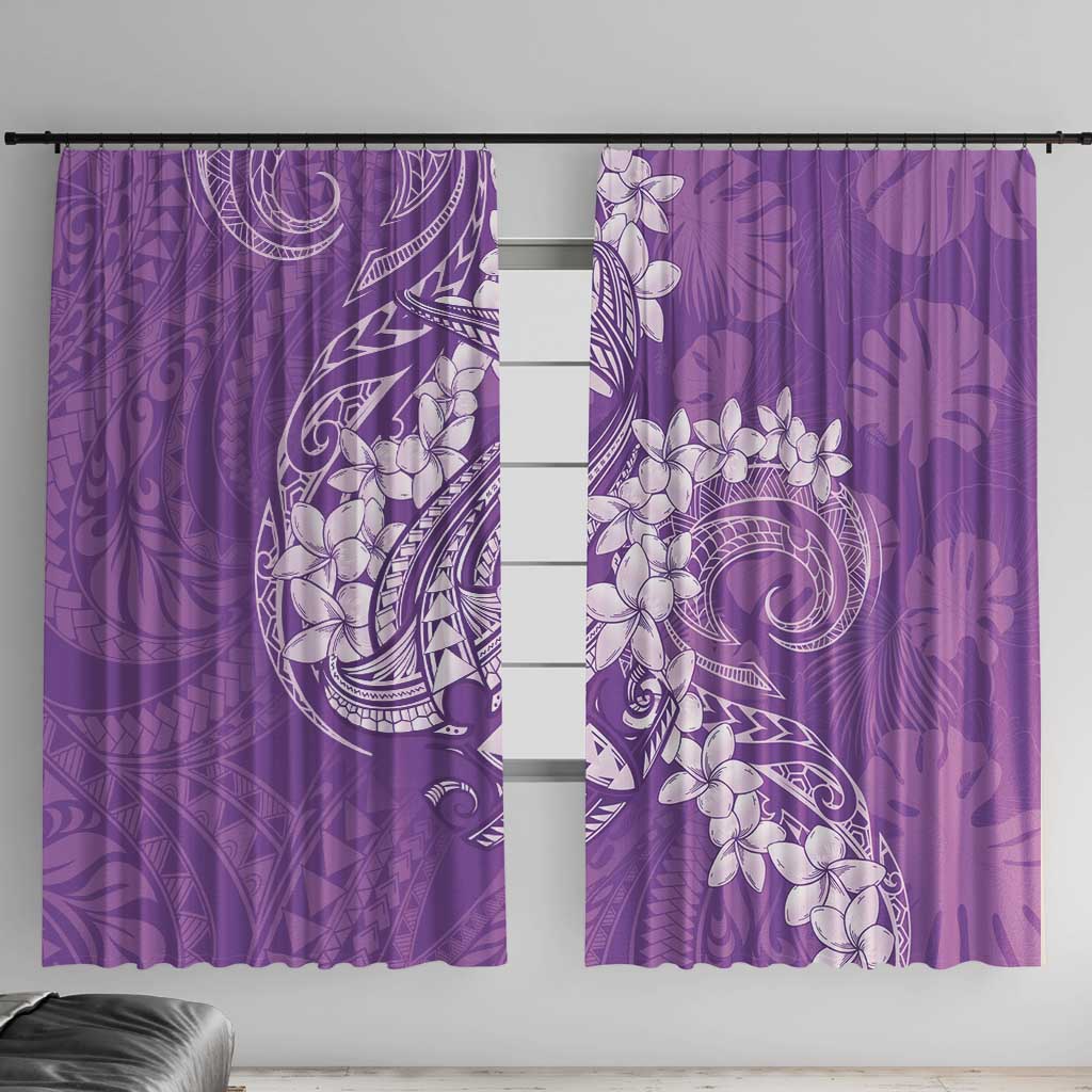 Purple Polynesia Hammerhead Shark Tattoo With Plumeria Lei Window Curtain