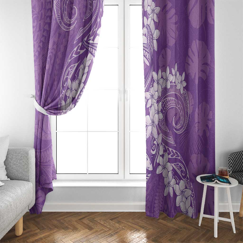 Purple Polynesia Hammerhead Shark Tattoo With Plumeria Lei Window Curtain