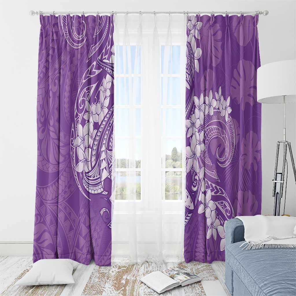 Purple Polynesia Hammerhead Shark Tattoo With Plumeria Lei Window Curtain