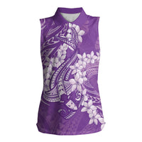 Purple Polynesia Hammerhead Shark Tattoo With Plumeria Lei Women Sleeveless Polo Shirt LT14 Female Purple - Polynesian Pride