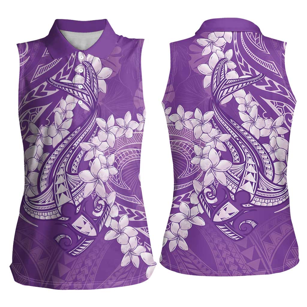 Purple Polynesia Hammerhead Shark Tattoo With Plumeria Lei Women Sleeveless Polo Shirt LT14 - Polynesian Pride