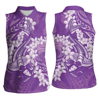 Purple Polynesia Hammerhead Shark Tattoo With Plumeria Lei Women Sleeveless Polo Shirt LT14 - Polynesian Pride