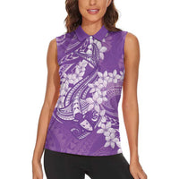 Purple Polynesia Hammerhead Shark Tattoo With Plumeria Lei Women Sleeveless Polo Shirt LT14 - Polynesian Pride
