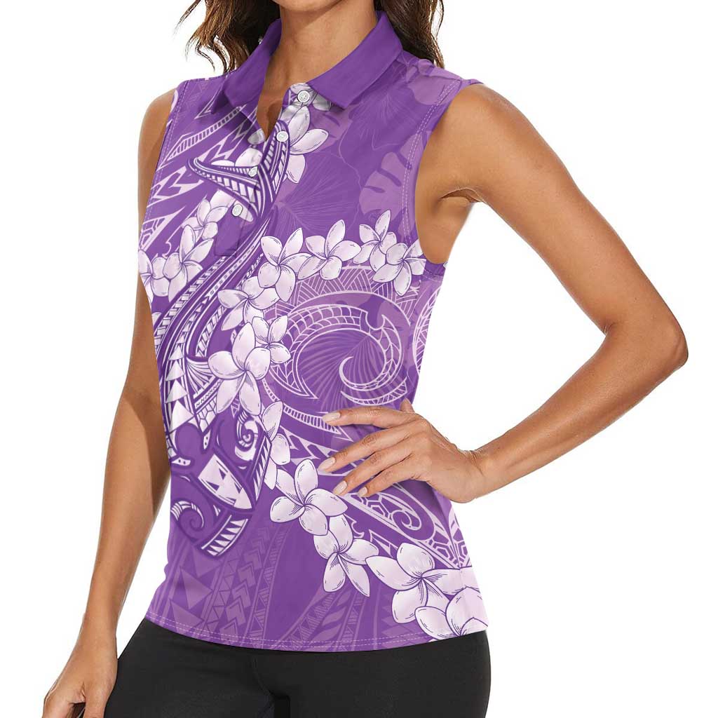 Purple Polynesia Hammerhead Shark Tattoo With Plumeria Lei Women Sleeveless Polo Shirt LT14 - Polynesian Pride