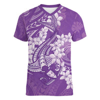 Purple Polynesia Hammerhead Shark Tattoo With Plumeria Lei Women V-Neck T-Shirt LT14 Female Purple - Polynesian Pride