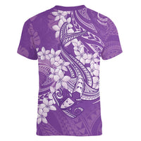 Purple Polynesia Hammerhead Shark Tattoo With Plumeria Lei Women V-Neck T-Shirt LT14 - Polynesian Pride