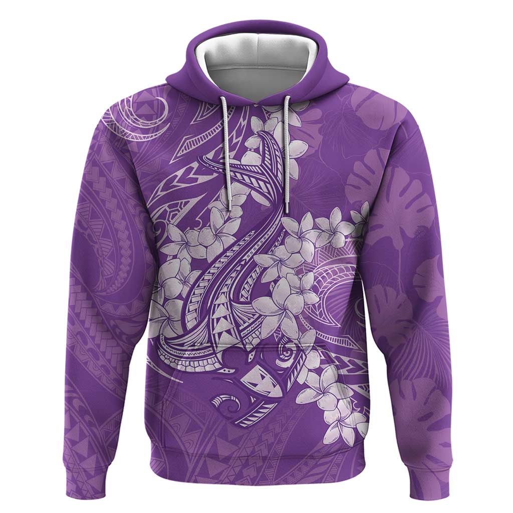 Purple Polynesia Hammerhead Shark Tattoo With Plumeria Lei Zip Hoodie