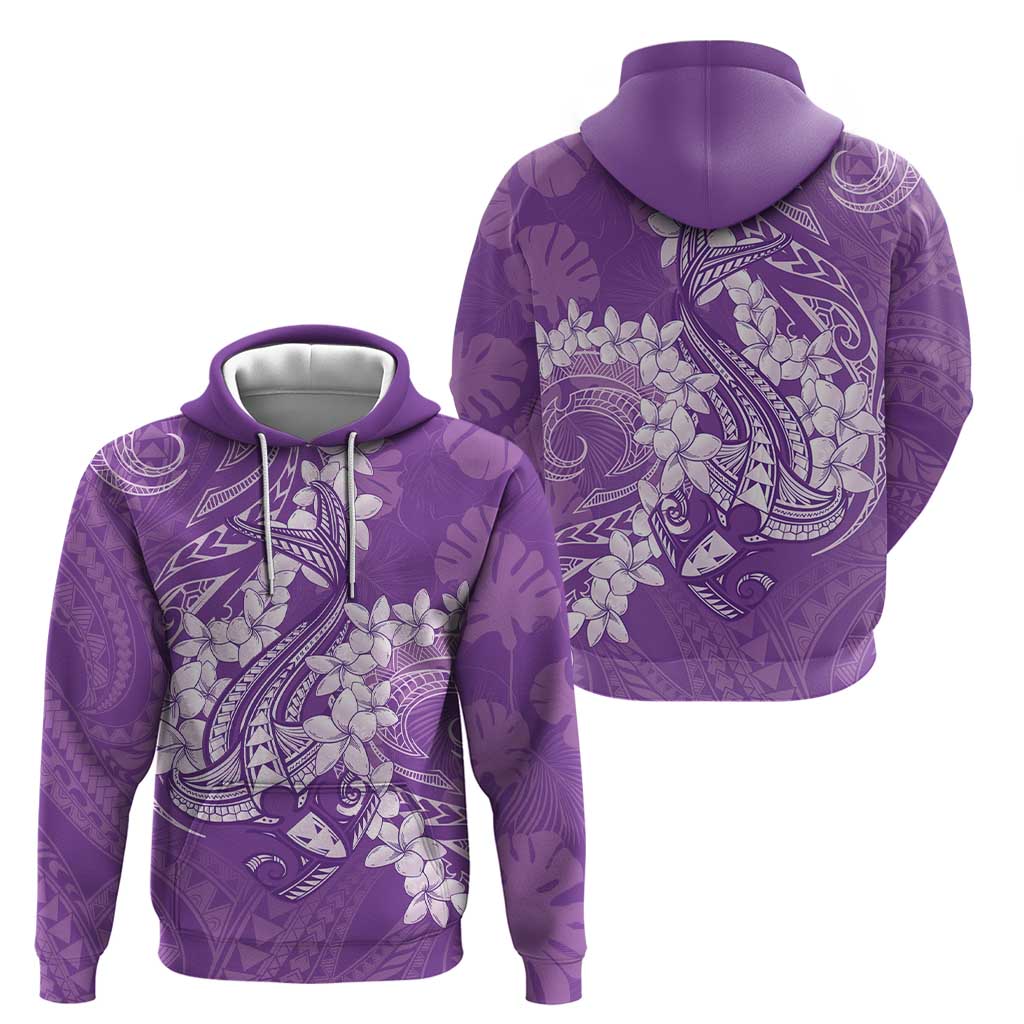 Purple Polynesia Hammerhead Shark Tattoo With Plumeria Lei Zip Hoodie