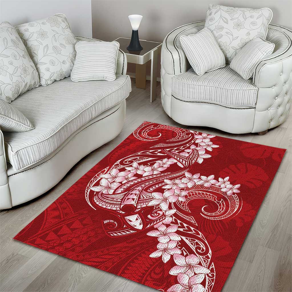 Red Polynesia Hammerhead Shark Tattoo With Plumeria Lei Area Rug LT14 - Polynesian Pride